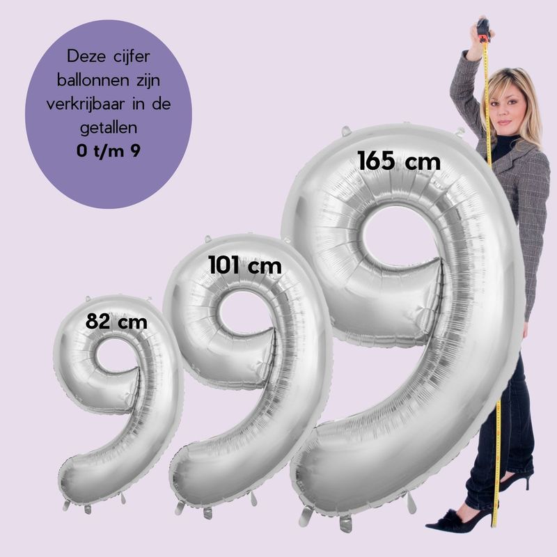 Fienosa Cijfer Ballonnen - Nummer 9 - Zilver Kleur - 82 cm - XL Groot - Helium Ballon - Verjaardag Ballon - Verjaardag versiering - Leeftijd verjaardag - Verjaardagsballon - Verjaardag