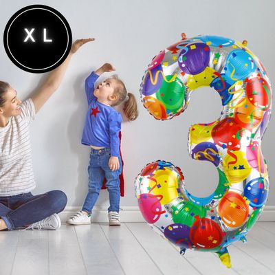Fienosa Cijfer Ballonnen nummer 3 - Confetti patroon - 101 cm - XL Groot - Helium Ballon- Verjaardag Ballon - Carnaval Ballon - Leeftijd verjaardag - Verjaardagsballon - Verjaardag