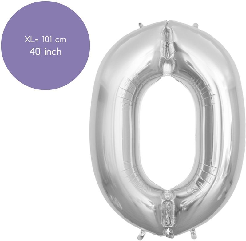 Fienosa Cijfer Ballonnen - Nummer 0 - Zilver Kleur - 101 cm - XL Groot - Helium Ballon - Verjaardag Ballon - Verjaardag versiering - Leeftijd verjaardag - Verjaardagsballon - Verjaardag
