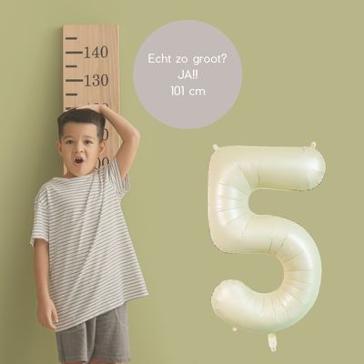 Fienosa Cijfer Ballonnen - Nummer 5 Beige - Ivory - Ivoor Kleur - 101 cm - XL Groot - Helium Ballon - Verjaardag Ballon - Verjaardag versiering - Leeftijd verjaardag - Verjaardagsballon - Verjaardag