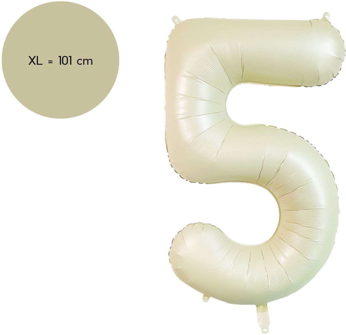 Fienosa Cijfer Ballonnen - Nummer 5 Beige - Ivory - Ivoor Kleur - 101 cm - XL Groot - Helium Ballon - Verjaardag Ballon - Verjaardag versiering - Leeftijd verjaardag - Verjaardagsballon - Verjaardag