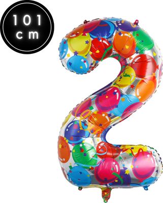 Fienosa Cijfer Ballonnen nummer 2 - Confetti patroon - 101 cm - XL Groot - Helium Ballon- Verjaardag Ballon - Carnaval Ballon - Leeftijd verjaardag - Verjaardagsballon - Verjaardag