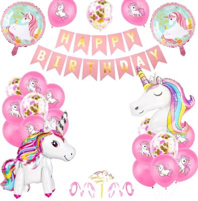 Unicorn Ballonnen Set - Happy Birthday Slinger - Eenhoorn Versiering Verjaardag - 28 items - Verjaardag Versiering - Unicorn Ballonnen - Fienosa - meisjes verjaardag - themafeest