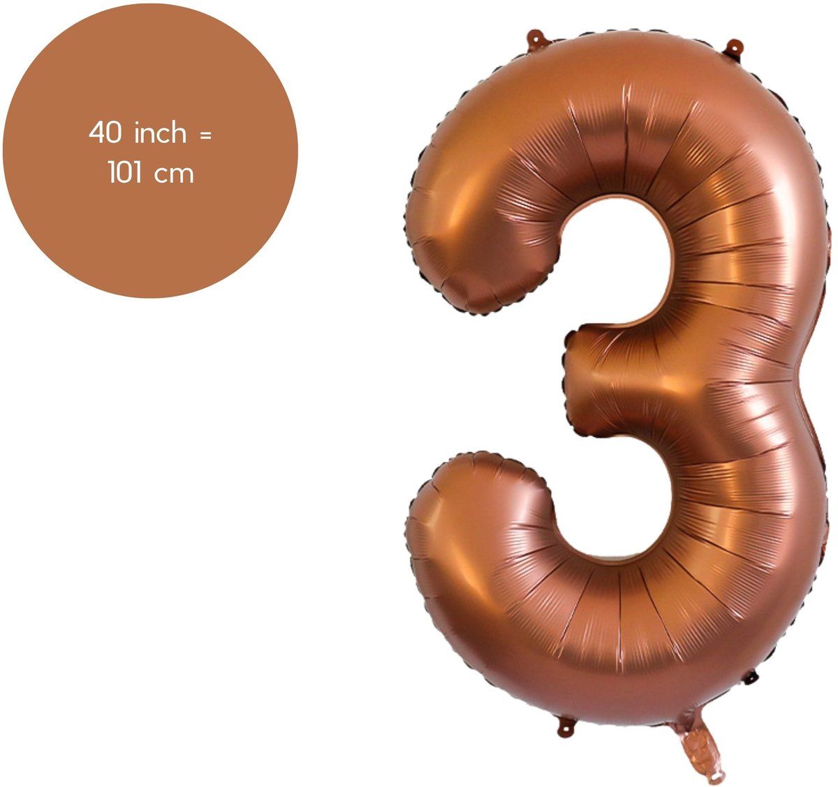 Fienosa Cijfer Ballonnen - Nummer 3 - Bruin - Kleur - 101 cm - XL Groot - Helium Ballon - Verjaardag Ballon - Verjaardag versiering - Leeftijd verjaardag - Verjaardagsballon - Verjaardag