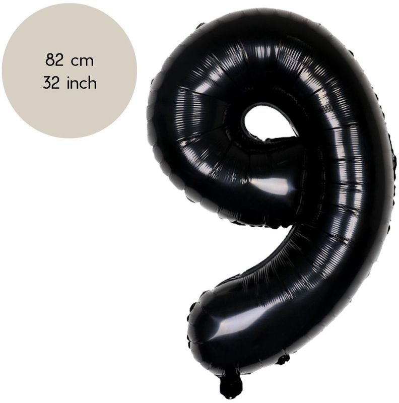 Fienosa Cijfer Ballonnen nummer 9 - Zwart - 82 cm - Helium Ballon - Verjaardag ballon - Verjaardag versiering - Leeftijd verjaardag - Verjaardagsballon - Verjaardag