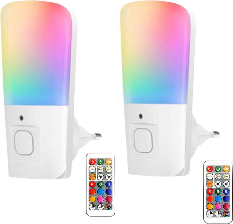 Fienosa Nachtlampje Stopcontact 2 Stuks – Dimbaar RGB Nachtlicht met Afstandsbediening fienosa nachtlampje stopcontact set van 2 met afstandsbediening