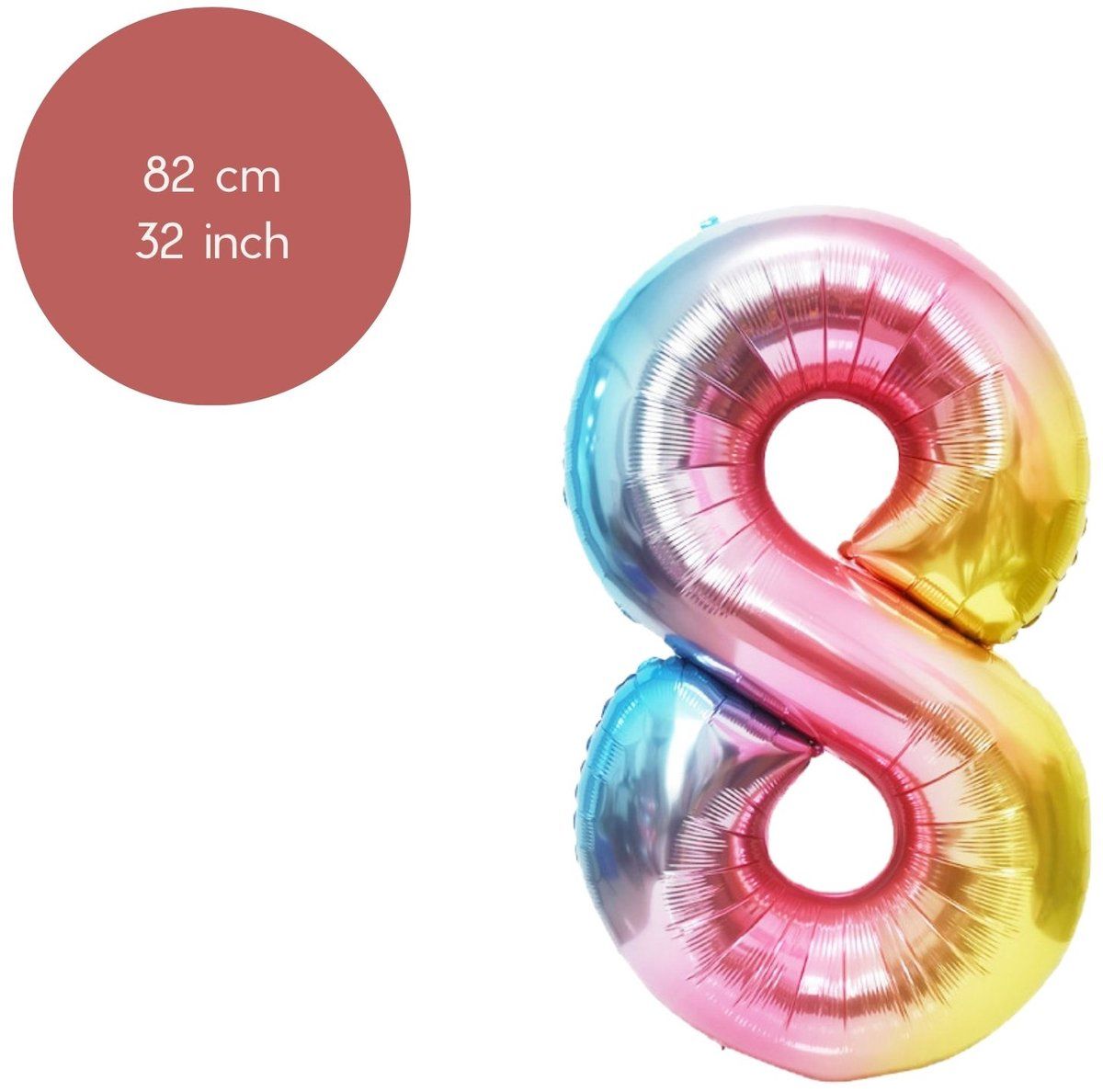 Fienosa Cijfer Ballonnen nummer 8 - Regenboog kleuren - 82 cm - Helium Ballon - Leeftijd verjaardag - Verjaardagsballon - Verjaardag