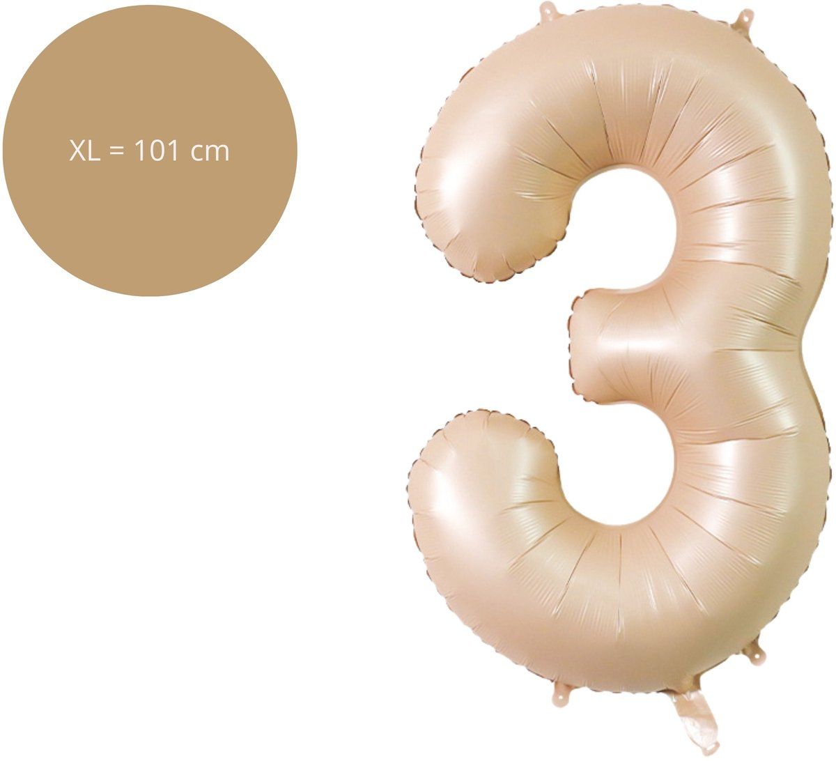 Fienosa Cijfer Ballonnen - Nummer 3 Caramel Zand Kleur - 101 cm - XL Groot - Helium Ballon - Verjaardag Ballon - Verjaardag versiering - Leeftijd verjaardag - Verjaardagsballon - Verjaardag