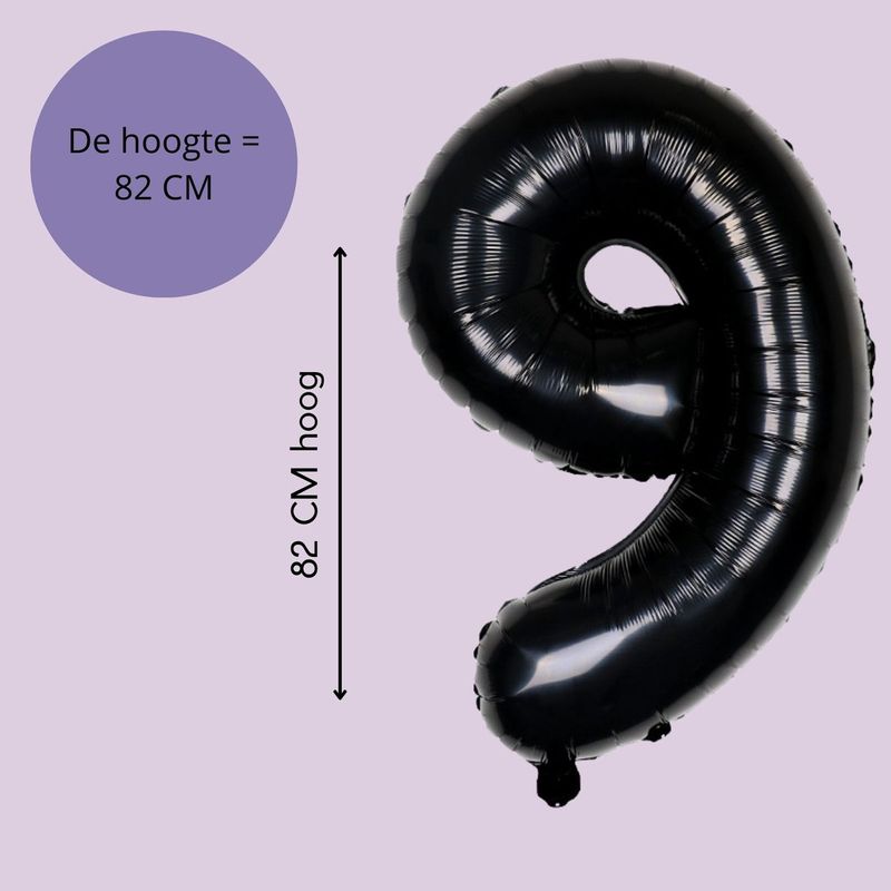 Fienosa Cijfer Ballonnen nummer 9 - Zwart - 82 cm - Helium Ballon - Verjaardag ballon - Verjaardag versiering - Leeftijd verjaardag - Verjaardagsballon - Verjaardag
