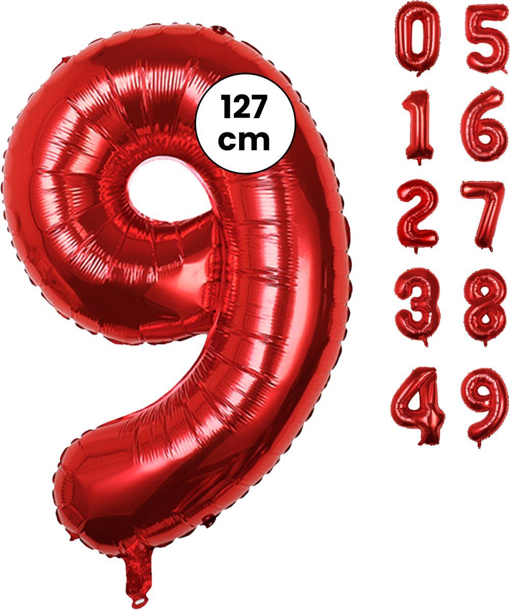 Fienosa Cijfer Ballonnen nummer 9 - Rood - 127 cm - XXL Groot - Helium Ballon - Verjaardag Ballon - Leeftijd verjaardag - Verjaardagsballon - Verjaardag