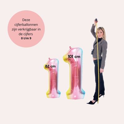 Fienosa Cijfer Ballonnen nummer 1 - Regenboog - 101 cm - XL Groot - Helium Ballon- Verjaardag Ballon - Verjaardag versiering - Verjaardag Decoratie - Leeftijd verjaardag - Verjaardagsballon -