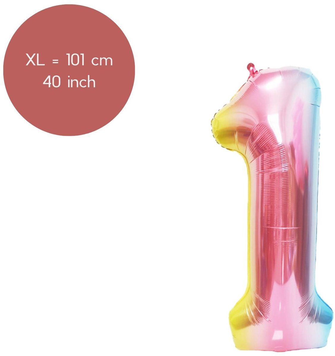 Fienosa Cijfer Ballonnen nummer 1 - Regenboog - 101 cm - XL Groot - Helium Ballon- Verjaardag Ballon - Verjaardag versiering - Verjaardag Decoratie - Leeftijd verjaardag - Verjaardagsballon -