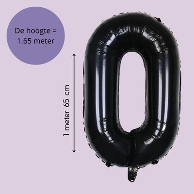 Fienosa Cijfer Ballonnen nummer 0 - Zwart - 165 cm - Helium Ballon - Verjaardag ballon - Verjaardag versiering - Leeftijd verjaardag - Verjaardagsballon - Verjaardag
