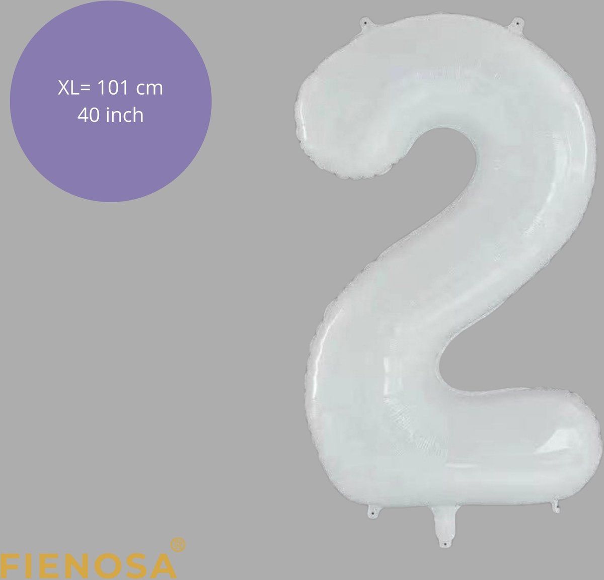 Fienosa - Cijfer Ballonnen - Nummer 2 - Wit - 101 cm - Helium Ballon - Verjaardag Ballon - Verjaardag Versiering - Leeftijd verjaardag - Verjaardagsballon - Verjaardag