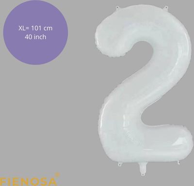 Fienosa - Cijfer Ballonnen - Nummer 2 - Wit - 101 cm - Helium Ballon - Verjaardag Ballon - Verjaardag Versiering - Leeftijd verjaardag - Verjaardagsballon - Verjaardag