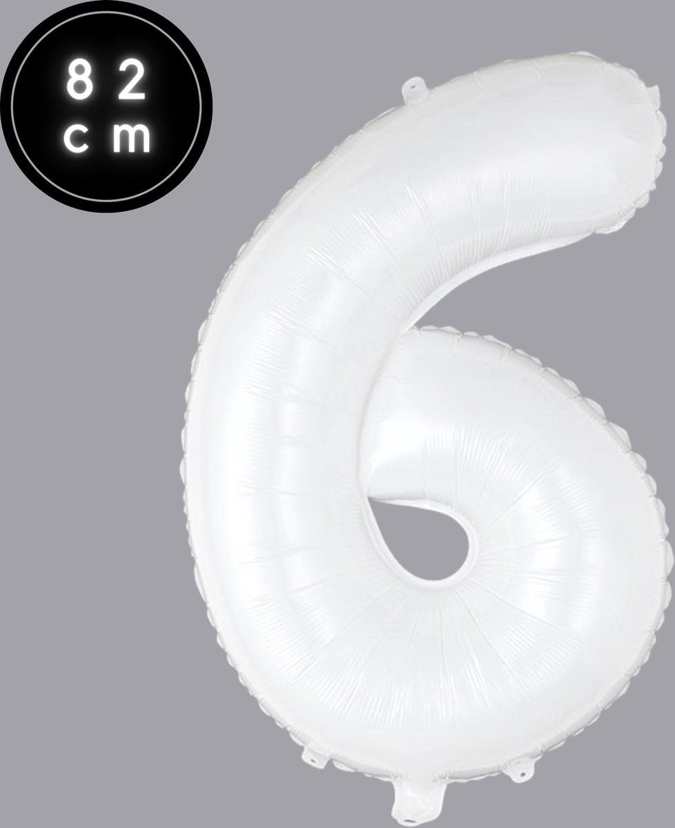 Cijfer Ballonnen - Nummer 6 - Wit - 82 cm - Helium Ballon - Fienosa- Leeftijd verjaardag - Verjaardagsballon - Verjaardag