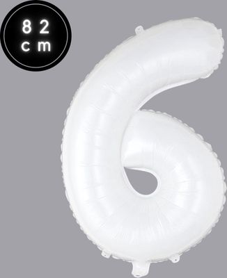 Cijfer Ballonnen - Nummer 6 - Wit - 82 cm - Helium Ballon - Fienosa- Leeftijd verjaardag - Verjaardagsballon - Verjaardag