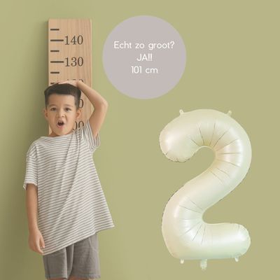 Fienosa Cijfer Ballonnen - Nummer 2 Beige Ivory Kleur - 101 cm - XL Groot - Helium Ballon - Verjaardag Ballon - Verjaardag versiering - Leeftijd verjaardag - Verjaardagsballon - Verjaardag
