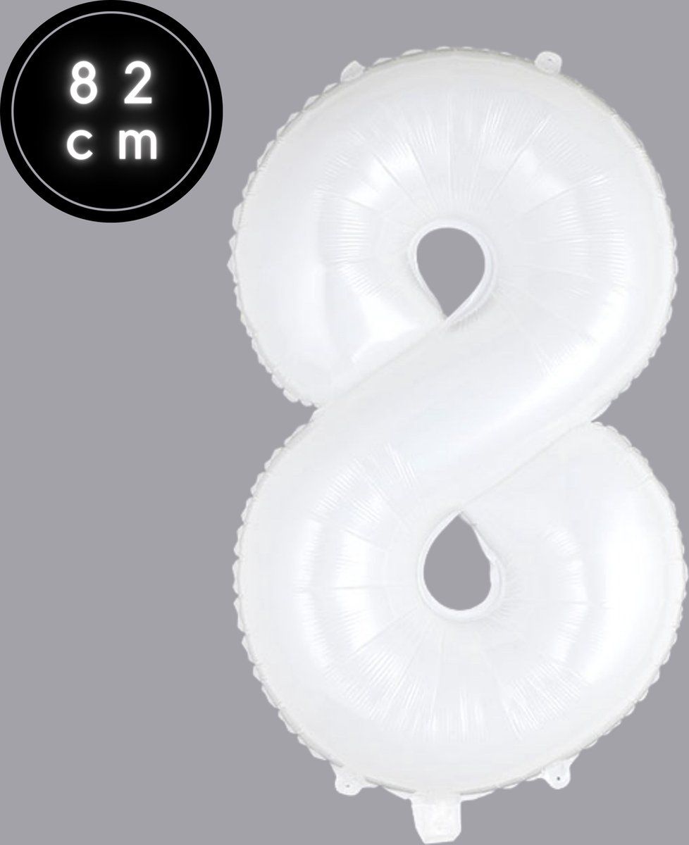 Cijfer Ballonnen - Nummer 8 - Wit - 82 cm - Helium Ballon - Fienosa- Leeftijd verjaardag - Verjaardagsballon - Verjaardag
