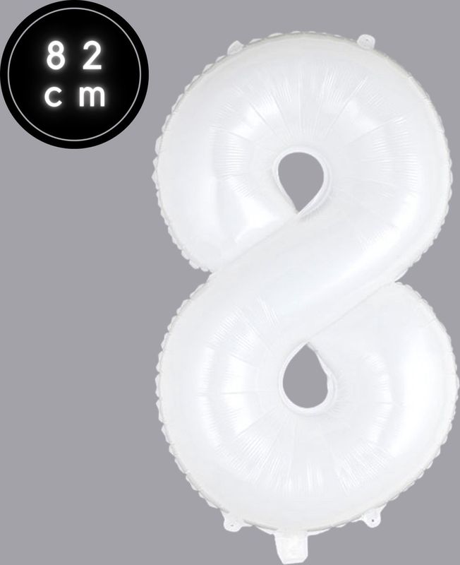 Cijfer Ballonnen - Nummer 8 - Wit - 82 cm - Helium Ballon - Fienosa- Leeftijd verjaardag - Verjaardagsballon - Verjaardag