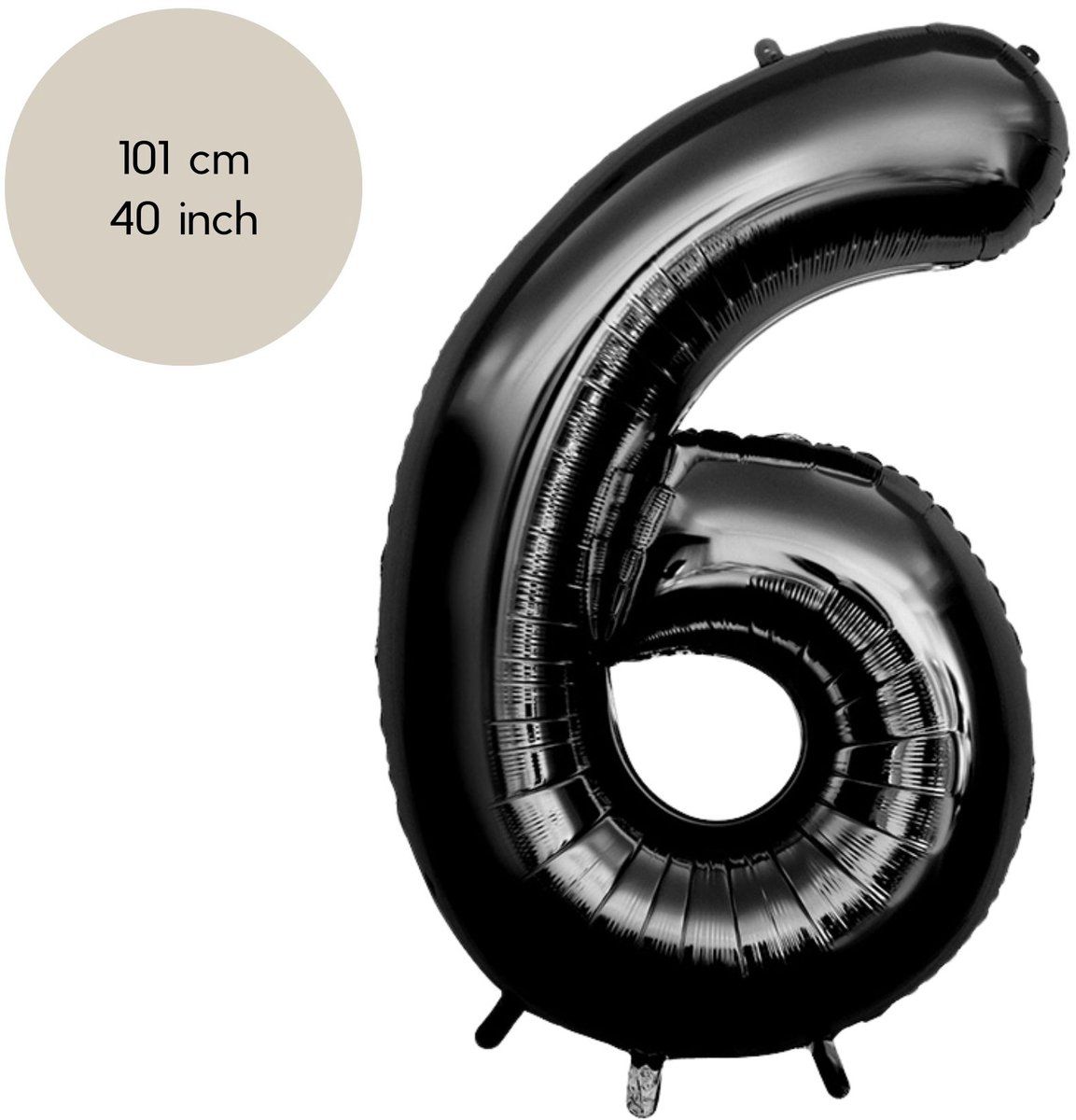 Fienosa - Cijfer Ballonnen - Nummer 6 - Zwart - 101 cm - Helium Ballon - Verjaardag Versiering - Verjaardag Ballon - Leeftijd verjaardag - Verjaardagsballon - Verjaardag