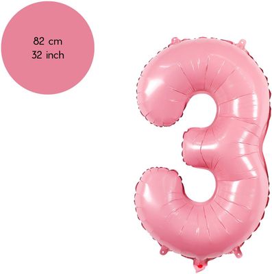 Cijfer Ballonnen - Nummer 3 - Roze - 82 cm - Helium Ballon - Fienosa- Leeftijd verjaardag - Verjaardagsballon - Verjaardag