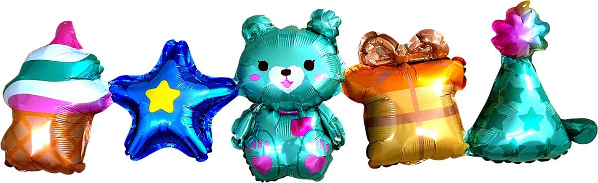 Beertje en Ijs ballonnen set - Ballonnen Verjaardag - Vrolijk thema - Ballonnen Slinger - Beertje Balllon - Ijsje Ballon - Fienosa - Verjaardag slinger ballon