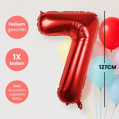 Fienosa Cijfer Ballonnen nummer 7 - Rood - 127 cm - XXL Groot - Helium Ballon - Verjaardag Ballon - Leeftijd verjaardag - Verjaardagsballon - Verjaardag