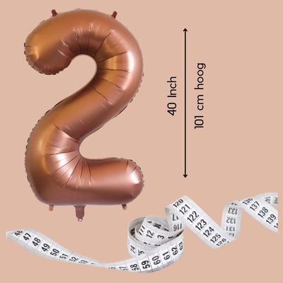 Fienosa Cijfer Ballonnen - Nummer 2 - Bruin - Kleur - 101 cm - XL Groot - Helium Ballon - Verjaardag Ballon - Verjaardag versiering - Leeftijd verjaardag - Verjaardagsballon - Verjaardag