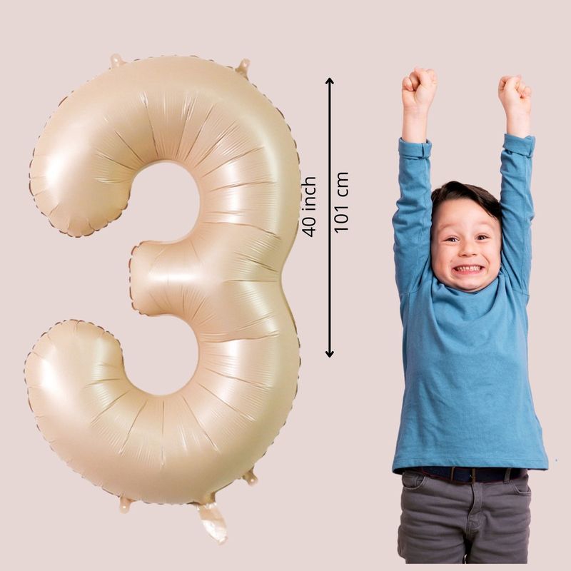 Fienosa Cijfer Ballonnen - Nummer 3 Caramel Zand Kleur - 101 cm - XL Groot - Helium Ballon - Verjaardag Ballon - Verjaardag versiering - Leeftijd verjaardag - Verjaardagsballon - Verjaardag