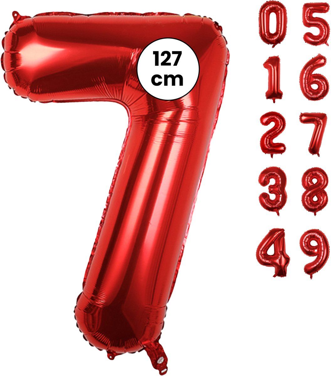 Fienosa Cijfer Ballonnen nummer 7 - Rood - 127 cm - XXL Groot - Helium Ballon - Verjaardag Ballon - Leeftijd verjaardag - Verjaardagsballon - Verjaardag