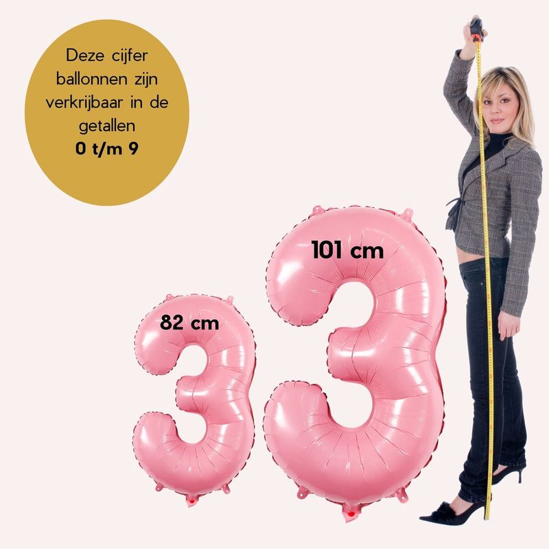 Cijfer Ballonnen - Nummer 3 - Roze - 82 cm - Helium Ballon - Fienosa- Leeftijd verjaardag - Verjaardagsballon - Verjaardag