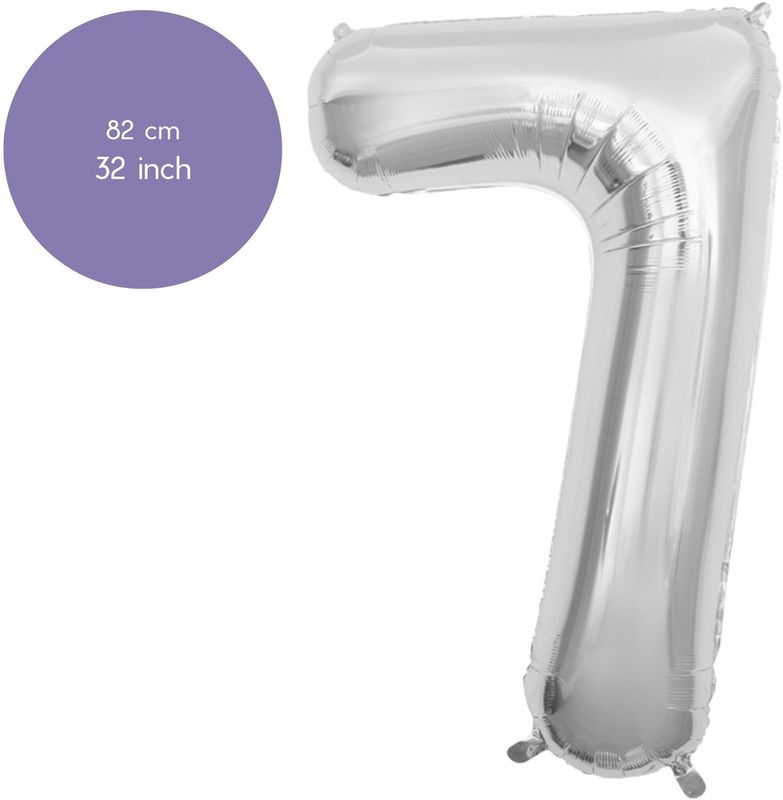 Fienosa Cijfer Ballonnen - Nummer 7 - Zilver Kleur - 82 cm - XL Groot - Helium Ballon - Verjaardag Ballon - Verjaardag versiering - Leeftijd verjaardag - Verjaardagsballon - Verjaardag