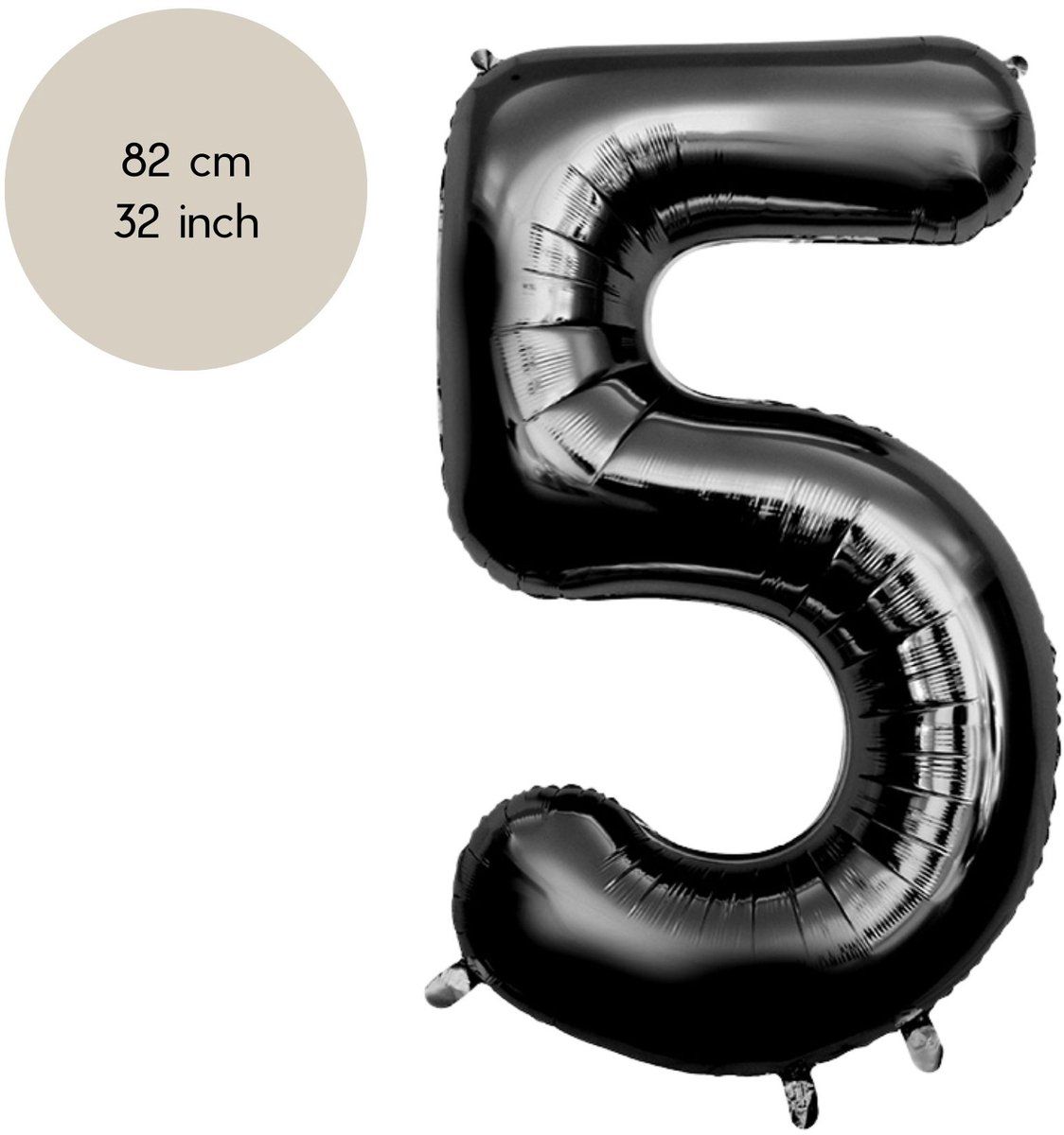 Fienosa Cijfer Ballonnen nummer 5 - Zwart - 82 cm - Helium Ballon - Verjaardag ballon - Verjaardag versiering - Leeftijd verjaardag - Verjaardagsballon - Verjaardag