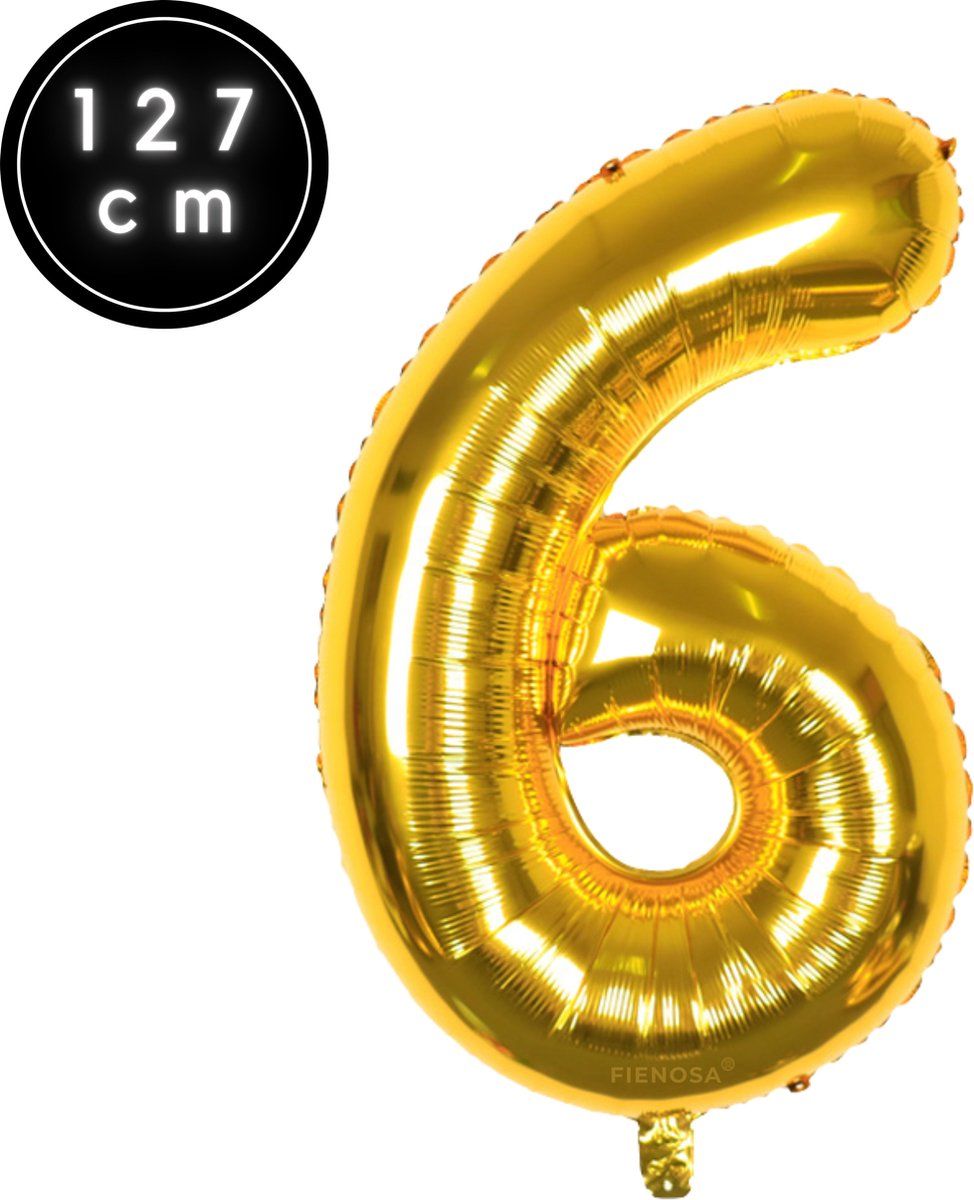 Fienosa Cijfer Ballonnen - Nummer 6 - Goud Kleur - 127 cm - XXL Groot - Helium Ballon - Verjaardag Ballon - Verjaardag Versiering - Leeftijd verjaardag - Verjaardagsballon - Verjaardag