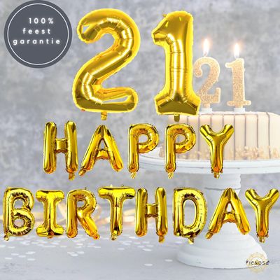 Verjaardag Versiering - 21e Verjaardag - Happy Birthday - Goud - Happy Birthday Slinger - Ballonnen Verjaardag - Verjaardag Decoratie - Fienosa