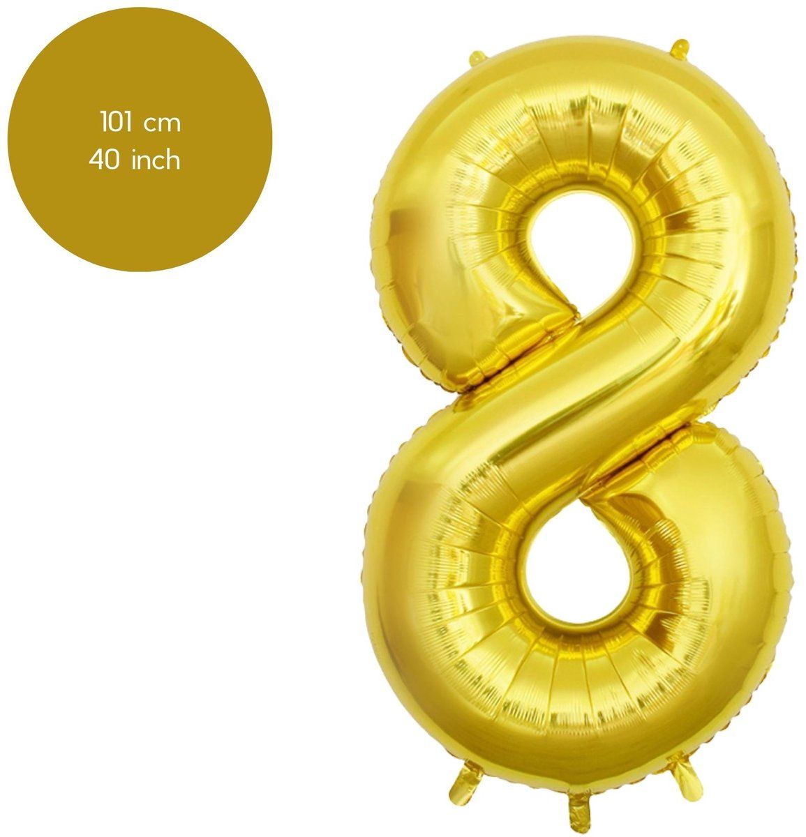 Fienosa Cijfer 8 Ballon - Nummer 8 - Goud Kleur - 101 cm - Cijferballon - XL Groot - Helium Ballon - Verjaardag Ballon - Verjaardag Versiering - Feest - Feestversiering - Leeftijd verjaardag -