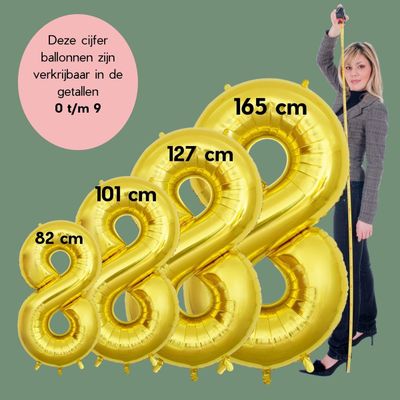 Fienosa Cijfer 8 Ballon - Nummer 8 - Goud Kleur - 101 cm - Cijferballon - XL Groot - Helium Ballon - Verjaardag Ballon - Verjaardag Versiering - Feest - Feestversiering - Leeftijd verjaardag -