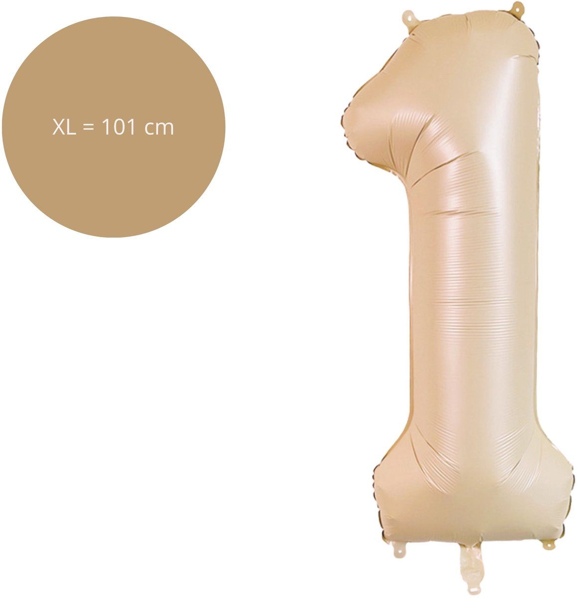 Fienosa Cijfer Ballonnen - Nummer 1 Caramel Zand Kleur - 101 cm - XL Groot - Helium Ballon - Verjaardag Ballon - Verjaardag versiering - Leeftijd verjaardag - Verjaardagsballon - Verjaardag