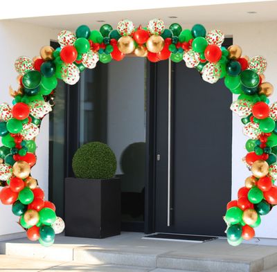 Kerst Ballonnenboog Rood Groen - Luxe Verjaardag Ballonnen - Ballonnenboog - Verjaardag - 105 stuks - Helium Ballonnen - Papieren Confetti - Kerstversiering
