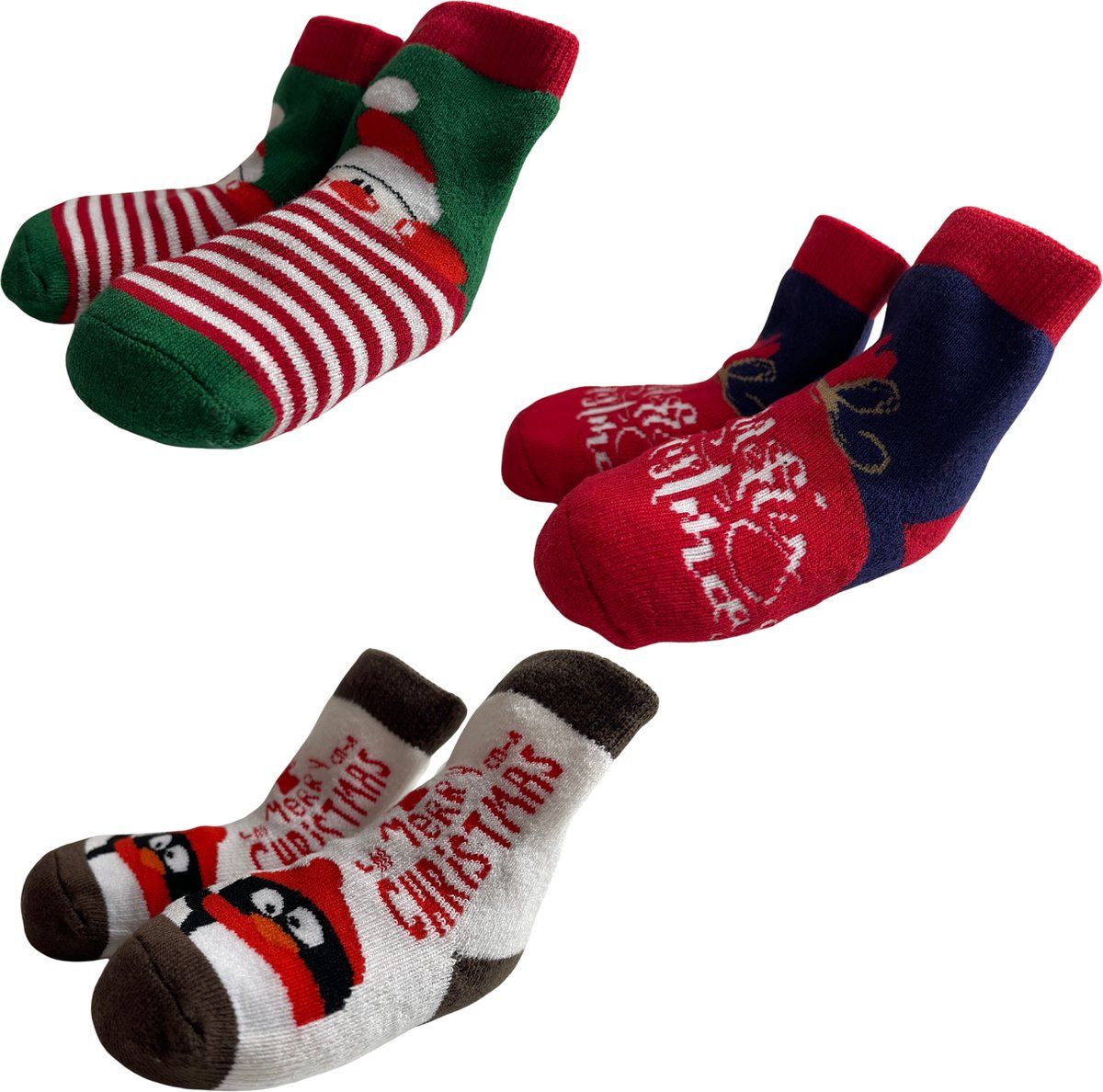 Fienosa Baby Sokjes Kerst Motief - 3 Paar - Groen - Blauw - Wit - Kerstcadeau