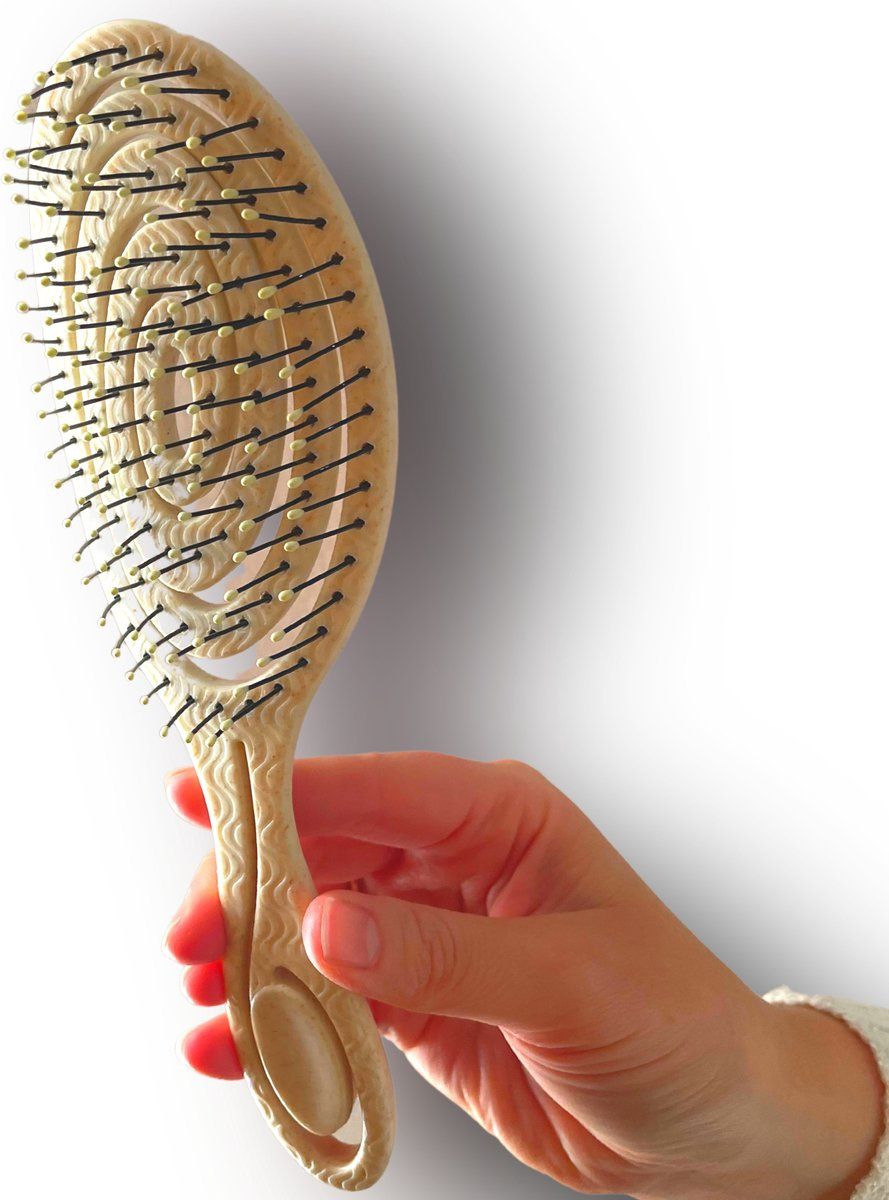 Fienosa Haarborstel Rond - Borstel - Extensions - Detangler Brush - Krullen Kam - Ronde Haarborstel - Wit Beige - Anti Klit Haarborstel