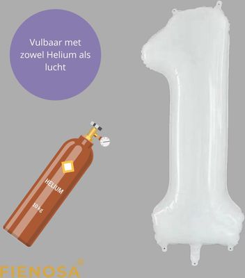 Fienosa - Cijfer Ballonnen - Nummer 1 - Wit - 101 cm - Helium Ballon - Verjaardag Ballon - Verjaardag Versiering - Leeftijd verjaardag - Verjaardagsballon - Verjaardag