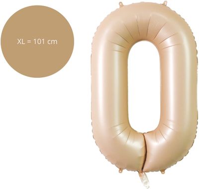 Fienosa Cijfer Ballonnen - Nummer 0 Caramel Zand Kleur - 101 cm - XL Groot - Helium Ballon - Verjaardag Ballon - Verjaardag versiering - Leeftijd verjaardag - Verjaardagsballon - Verjaardag