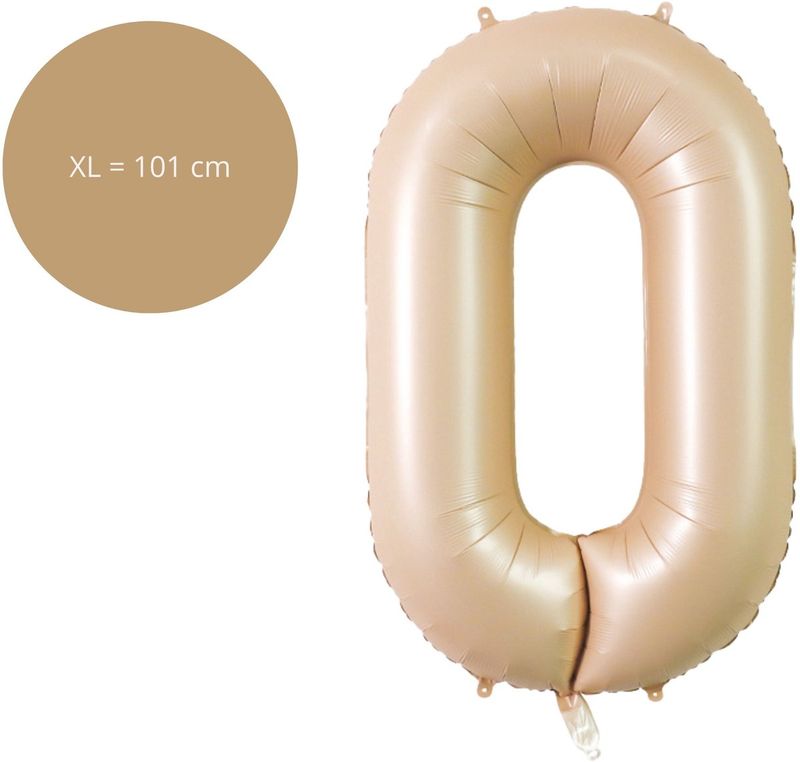 Fienosa Cijfer Ballonnen - Nummer 0 Caramel Zand Kleur - 101 cm - XL Groot - Helium Ballon - Verjaardag Ballon - Verjaardag versiering - Leeftijd verjaardag - Verjaardagsballon - Verjaardag
