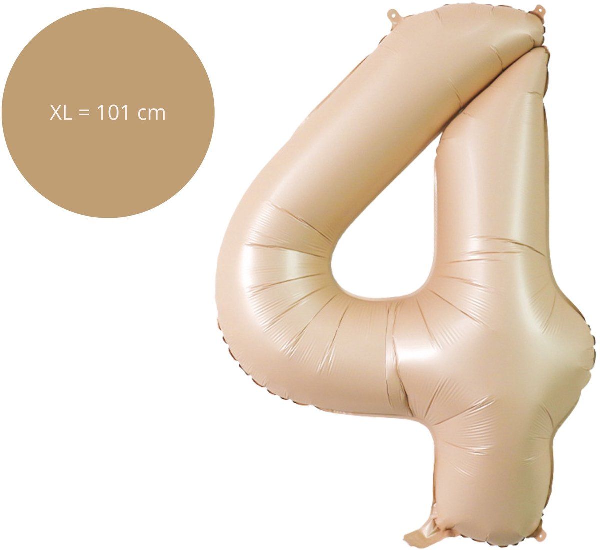 Fienosa Cijfer Ballonnen - Nummer 4 Caramel Zand Kleur - 101 cm - XL Groot - Helium Ballon - Verjaardag Ballon - Verjaardag versiering - Leeftijd verjaardag - Verjaardagsballon - Verjaardag