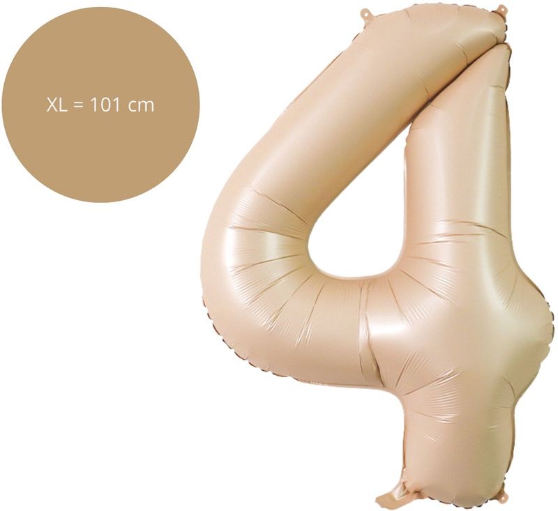 Fienosa Cijfer Ballonnen - Nummer 4 Caramel Zand Kleur - 101 cm - XL Groot - Helium Ballon - Verjaardag Ballon - Verjaardag versiering - Leeftijd verjaardag - Verjaardagsballon - Verjaardag