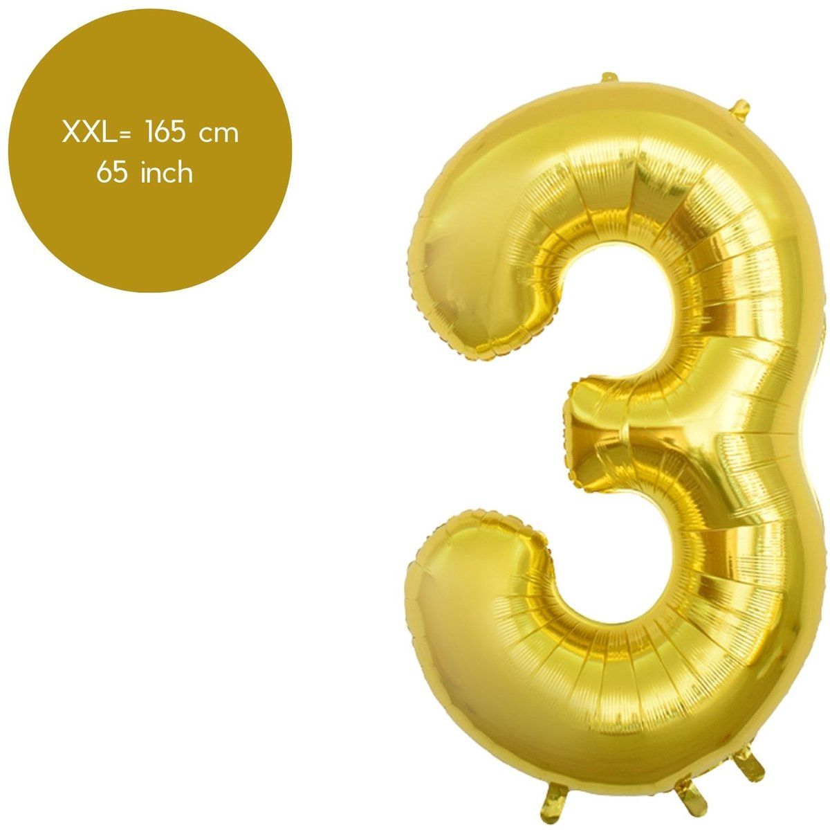 Fienosa Cijfer Ballonnen nummer 3 - Goud - 165 cm - Helium Ballon - Verjaardag ballon - Verjaardag versiering - Leeftijd verjaardag - Verjaardagsballon - Verjaardag