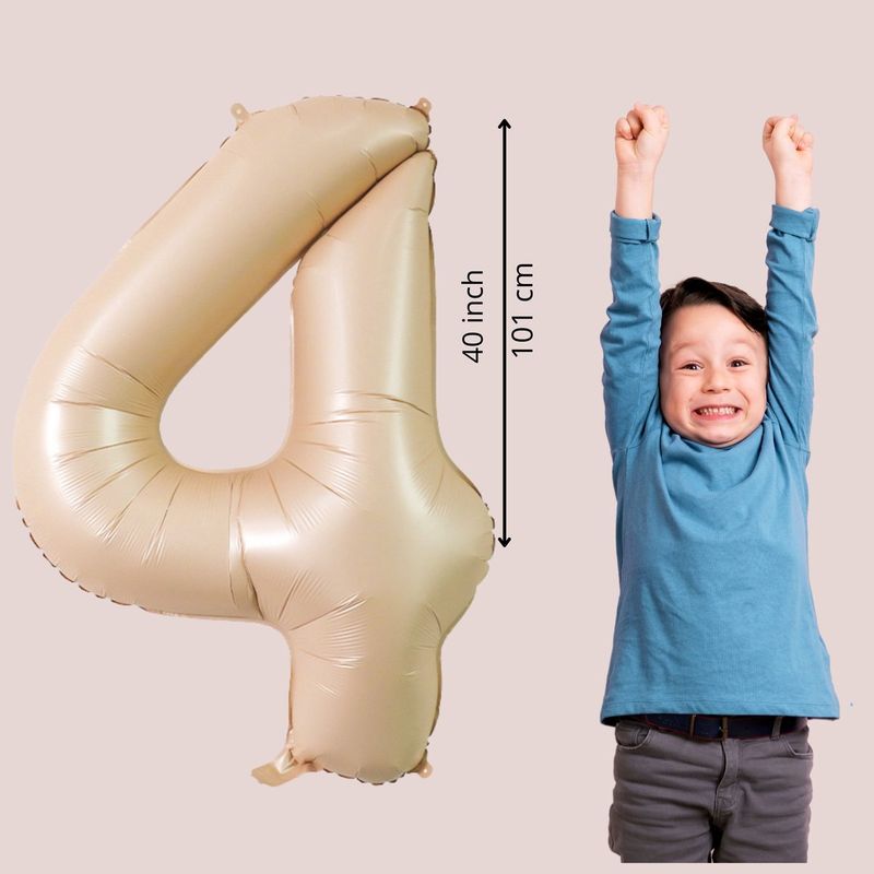 Fienosa Cijfer Ballonnen - Nummer 4 Caramel Zand Kleur - 101 cm - XL Groot - Helium Ballon - Verjaardag Ballon - Verjaardag versiering - Leeftijd verjaardag - Verjaardagsballon - Verjaardag
