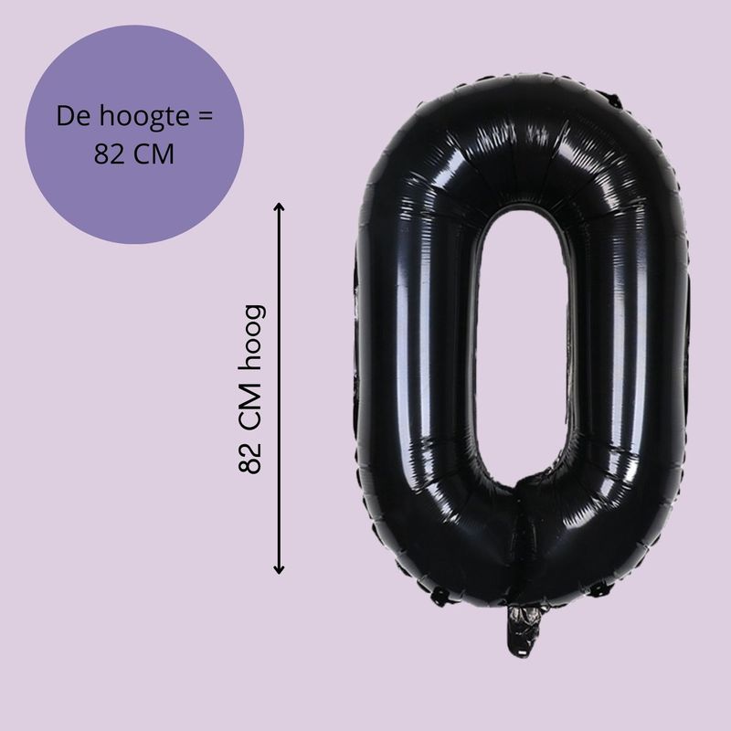 Fienosa Cijfer Ballonnen nummer 0 - Zwart - 82 cm - Helium Ballon - Verjaardag ballon - Verjaardag versiering - Leeftijd verjaardag - Verjaardagsballon - Verjaardag